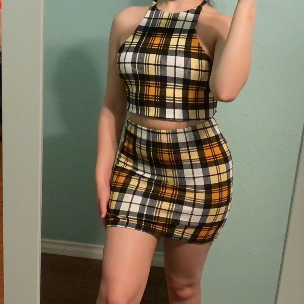 Plaid checkered skirt set